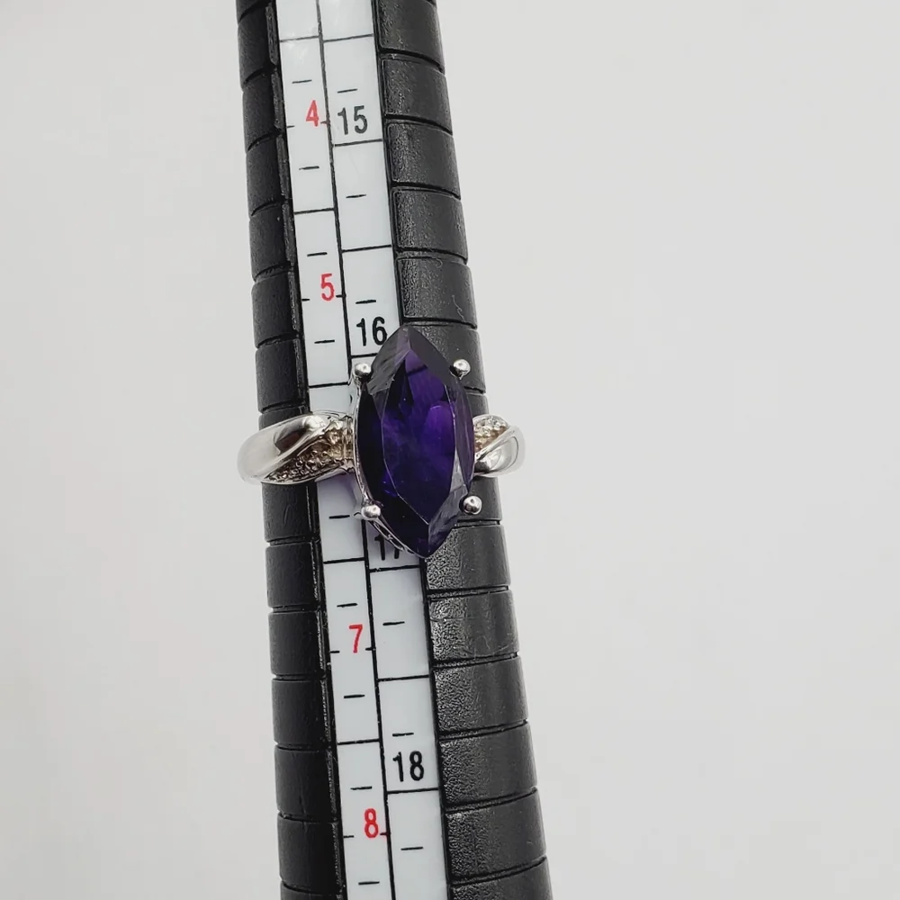 Genuine Marquise Purple Amethyst 925 Sterling Silver Vintage Ring